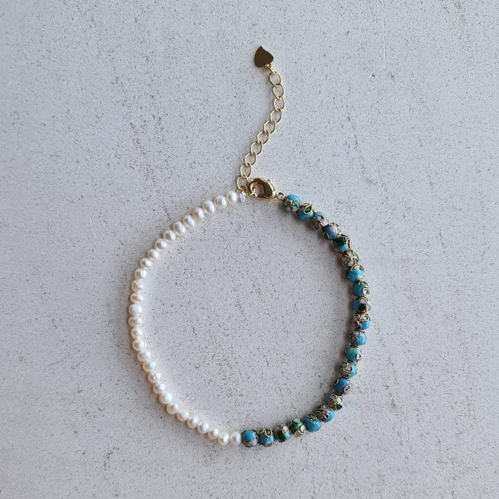 Cloisonne Bead and Baby Pearl Anklet